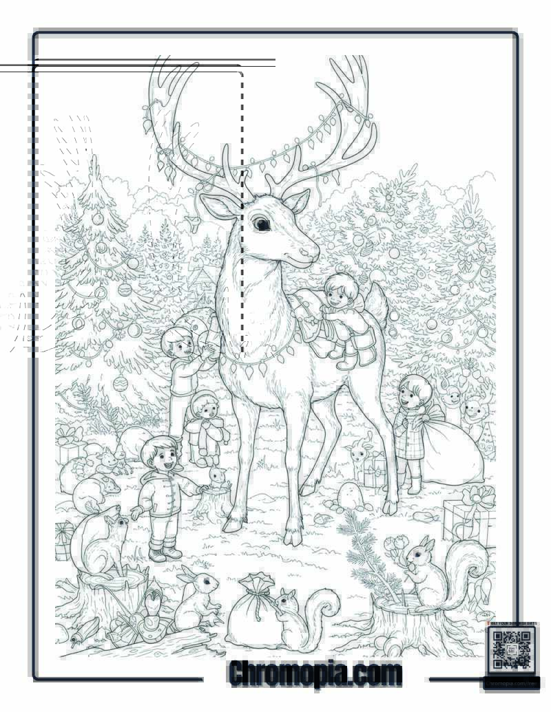 Rudolph At Christmas Tree Farm Coloring Sheet