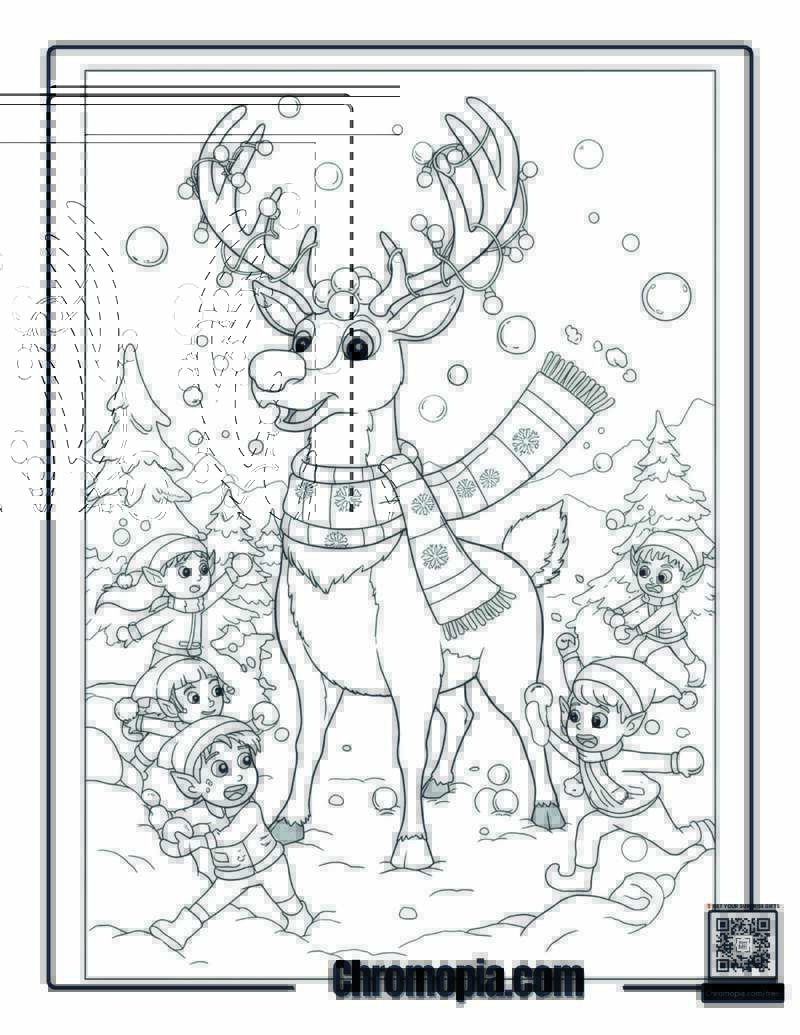Rudolph Snowball Fight Coloring Page