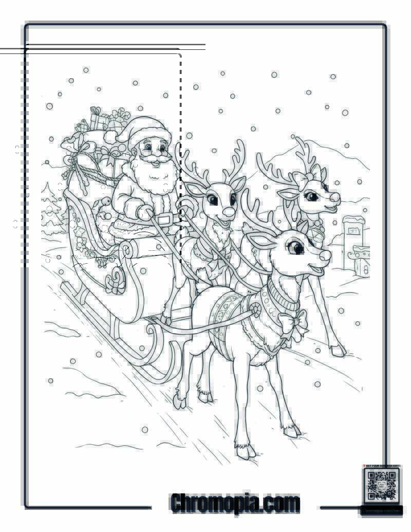 Sleigh Ride With Multiple Rudolphs Coloring Sheet