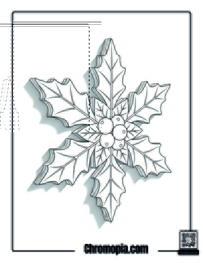 Holly Leaf Snowflake Berry Coloring Sheet