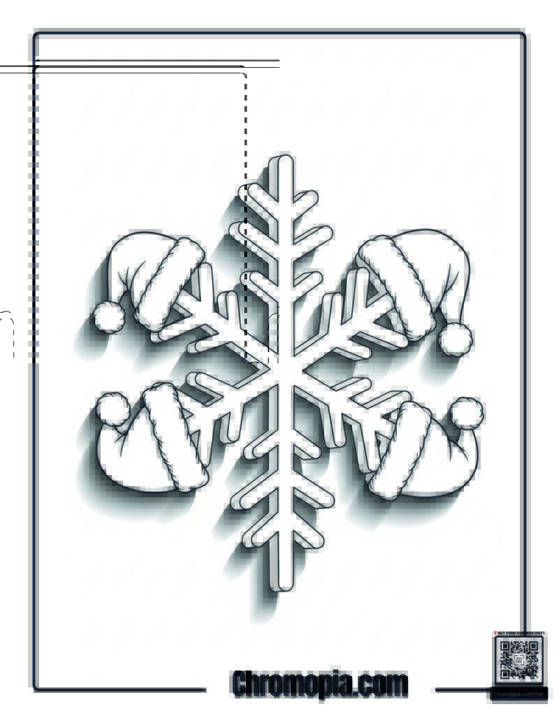 Santa Hat Snowflake Christmas Coloring Sheet