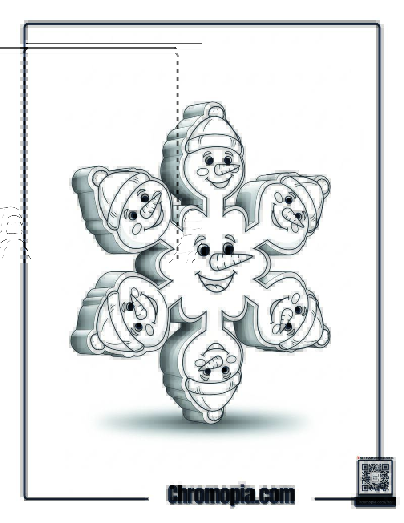 Snowman Head Snowflake Winter Coloring Page