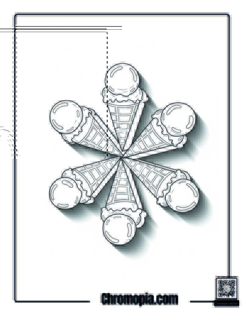 Ice Cream Cone Snowflake Coloring Sheet