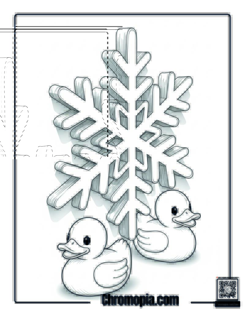 Rubber Duck Snowflake Bath Coloring Page
