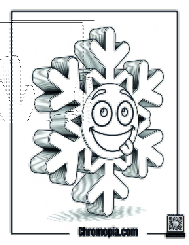 Silly Face Snowflake Emoji Coloring Page