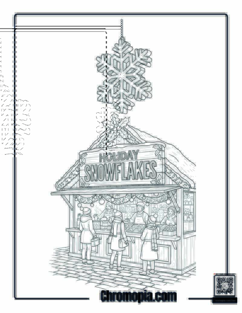 Christmas Market Stall Snowflakes Decoration Coloring Sheet