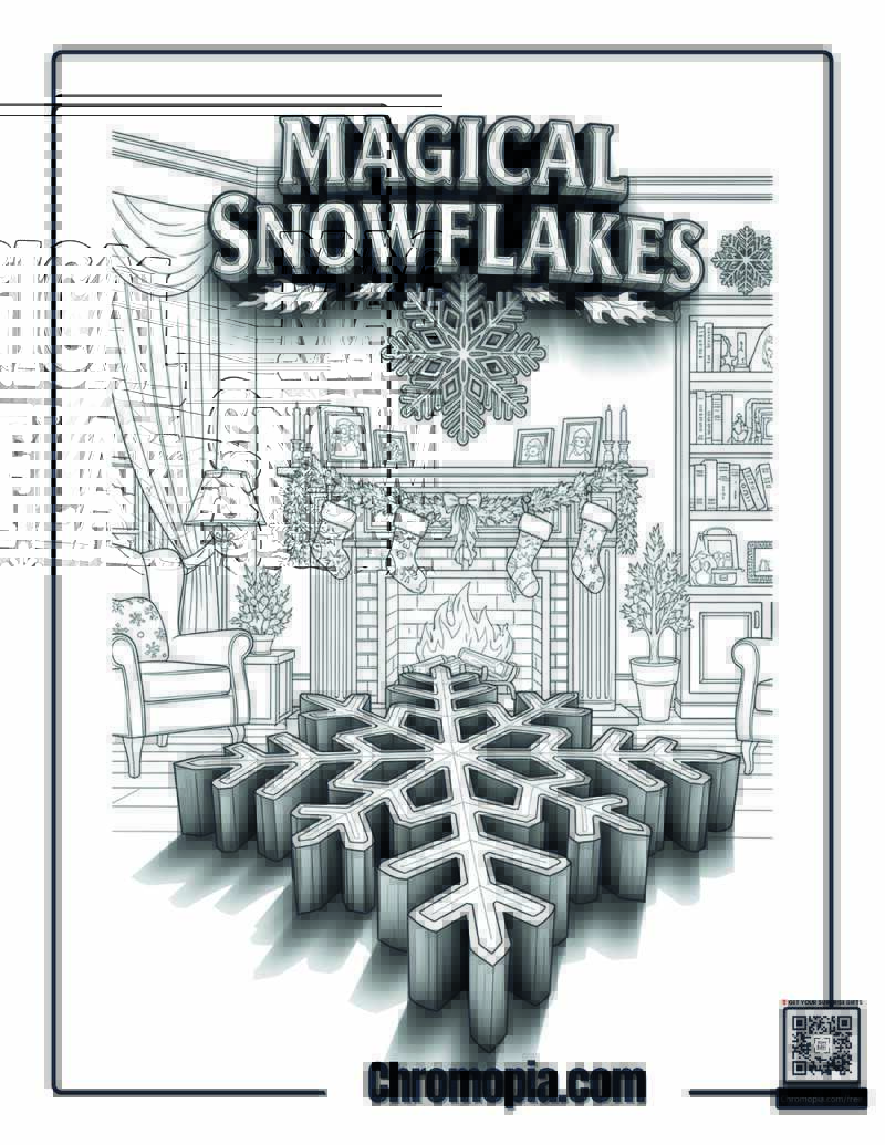 Fireplace Mantel Holiday Snowflakes Decoration Coloring Sheet