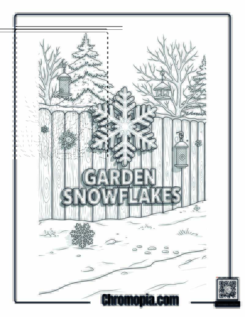 Garden Fence Winter Snowflakes Decoration Coloring Page
