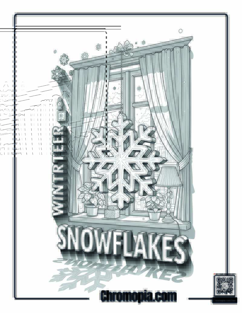 Living Room Window Snowflakes Display Coloring Page