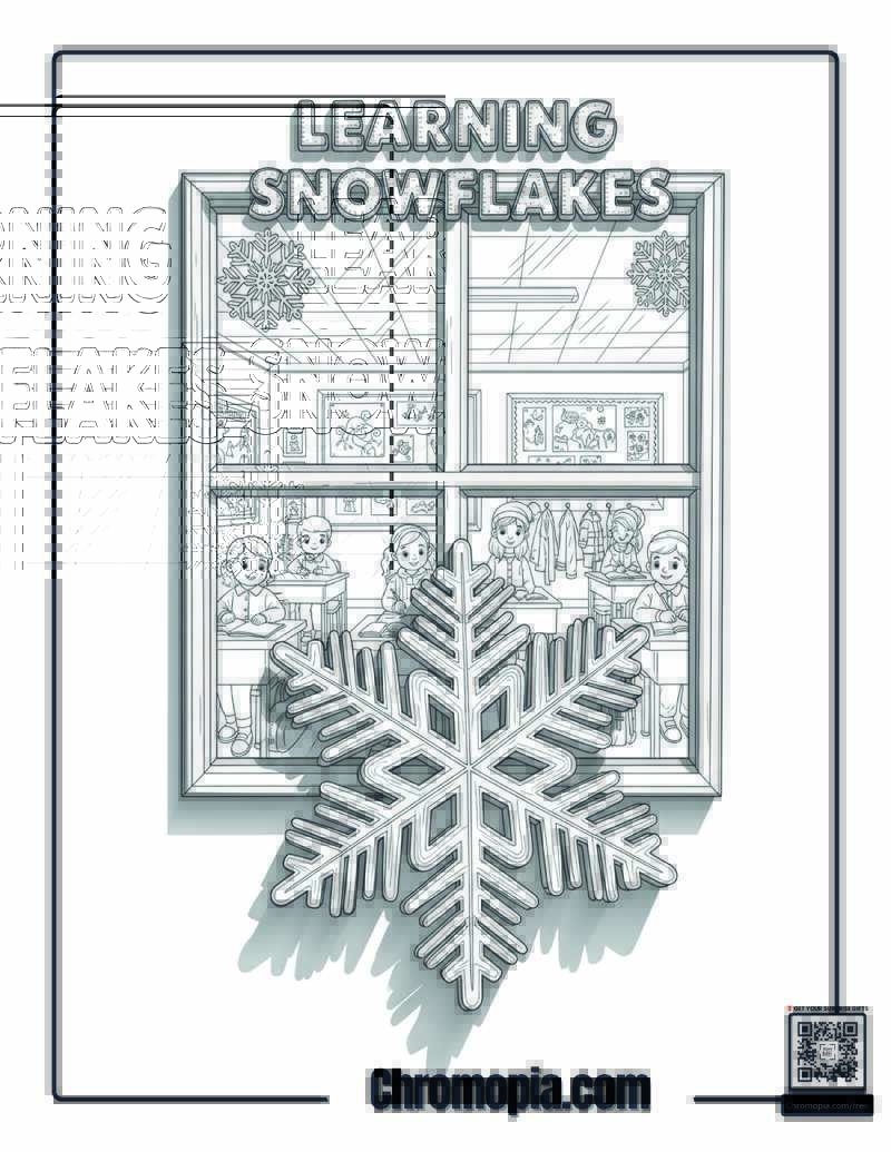 School Classroom Window Snowflakes View Coloring Page