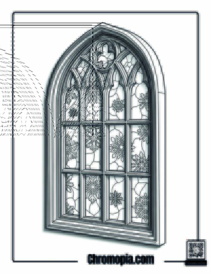 Geometric Window Snowflake Mandala Coloring Sheet