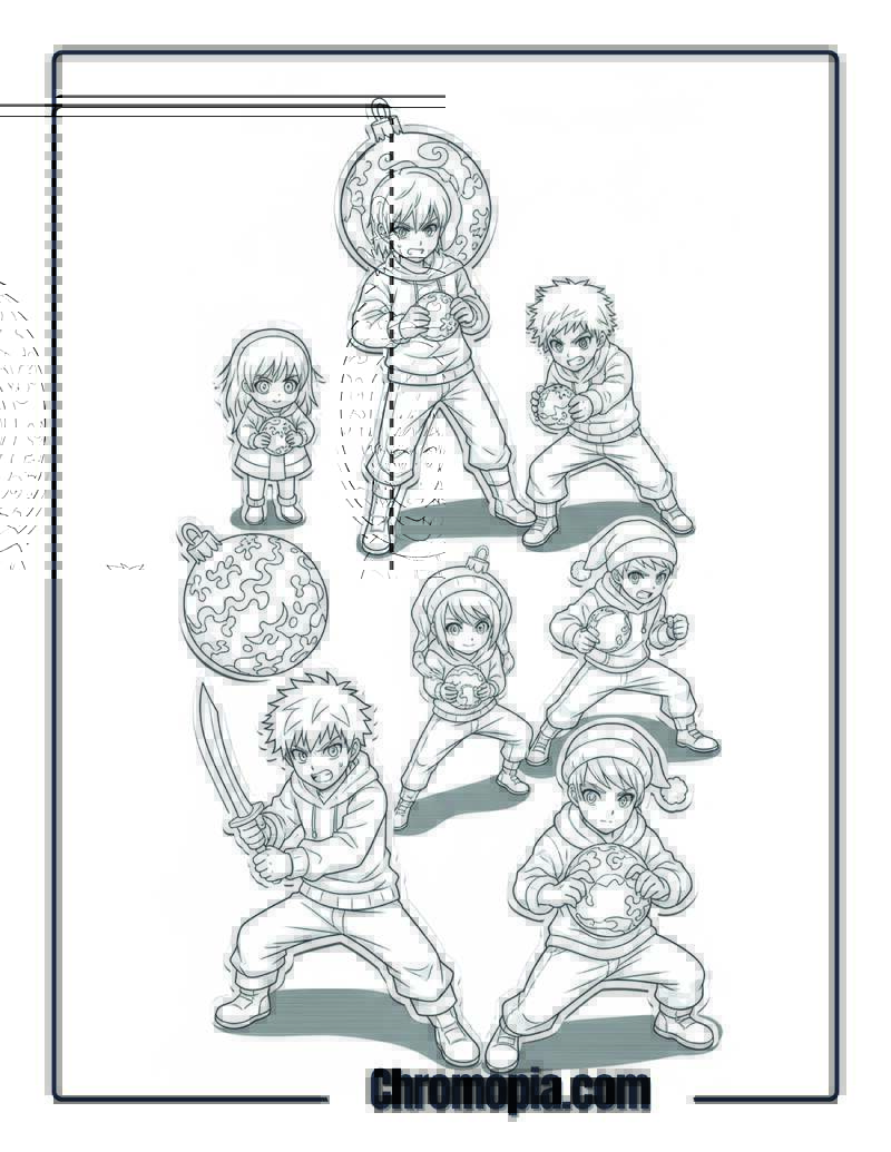 Anime Christmas Decor Warrior Training Academy Coloring Sheet