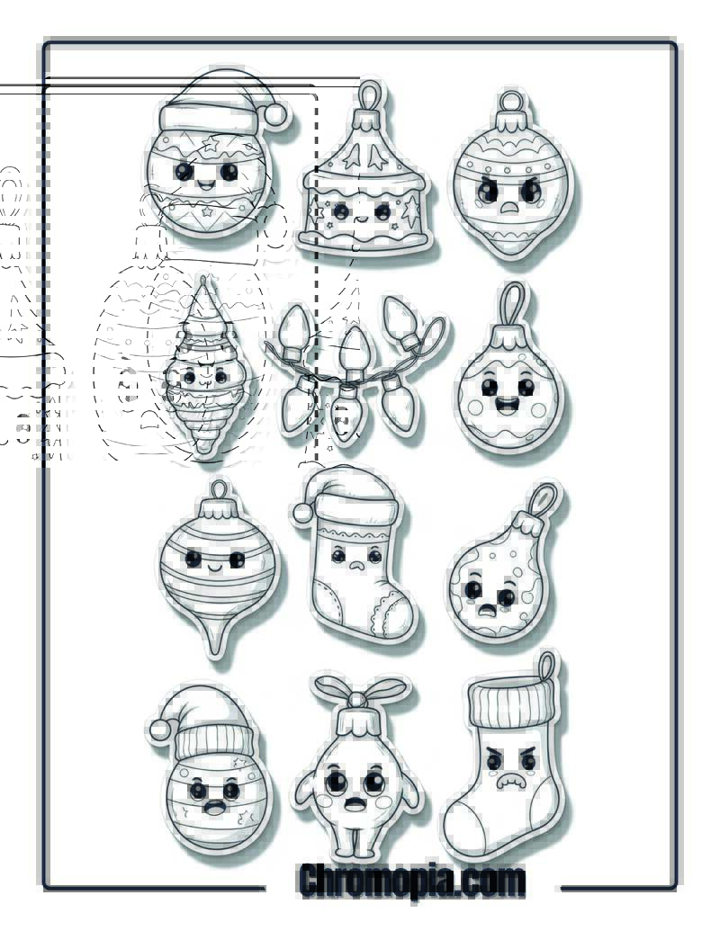 Cartoon Sticker Sheet Christmas Decor Collection Coloring Sheet