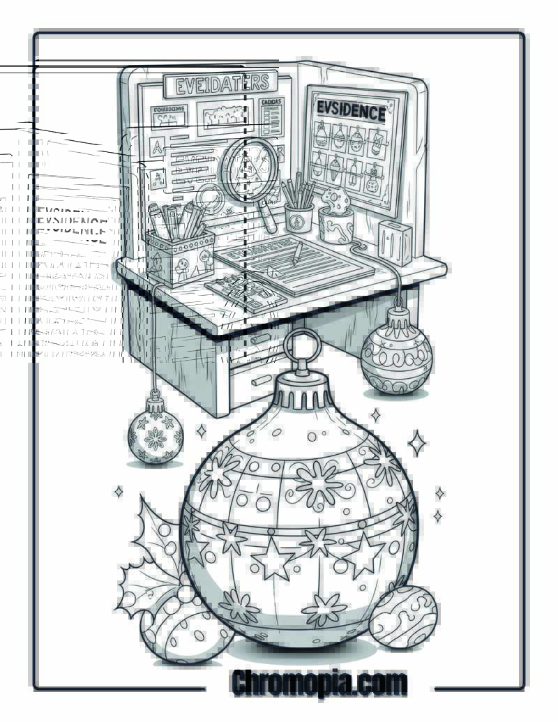 Christmas Decor Detective Agency Headquarters Investigation Coloring Sheet