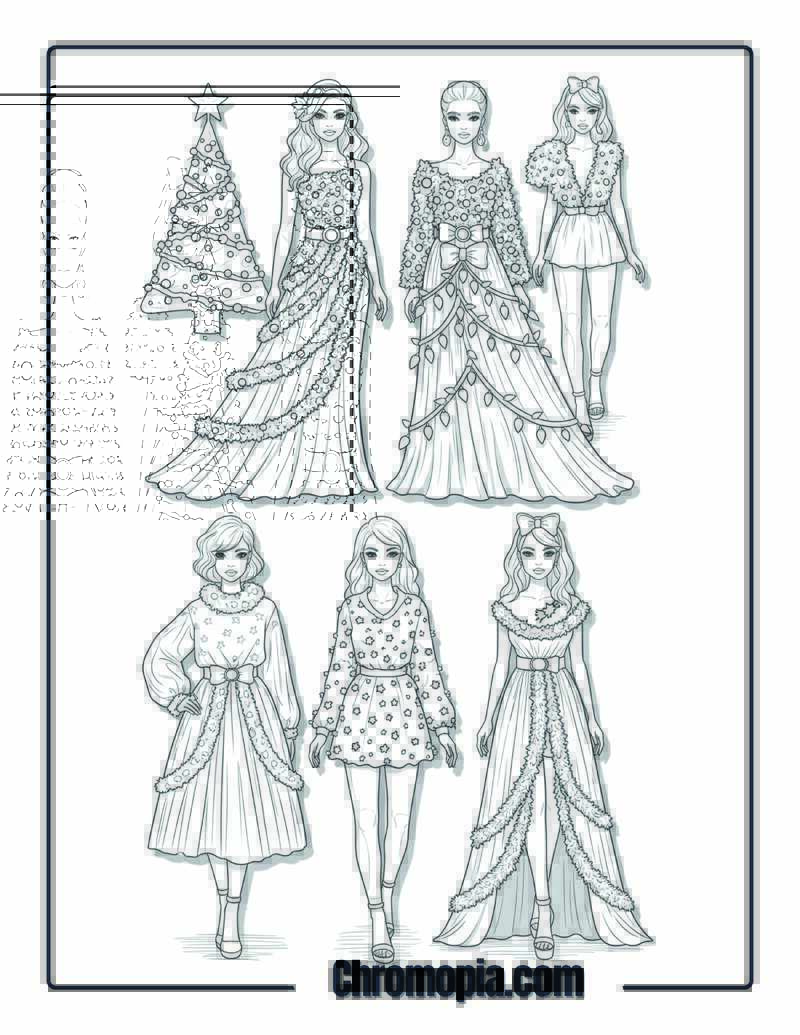 Christmas Decoration Fashion Design Runway Show Coloring Sheet