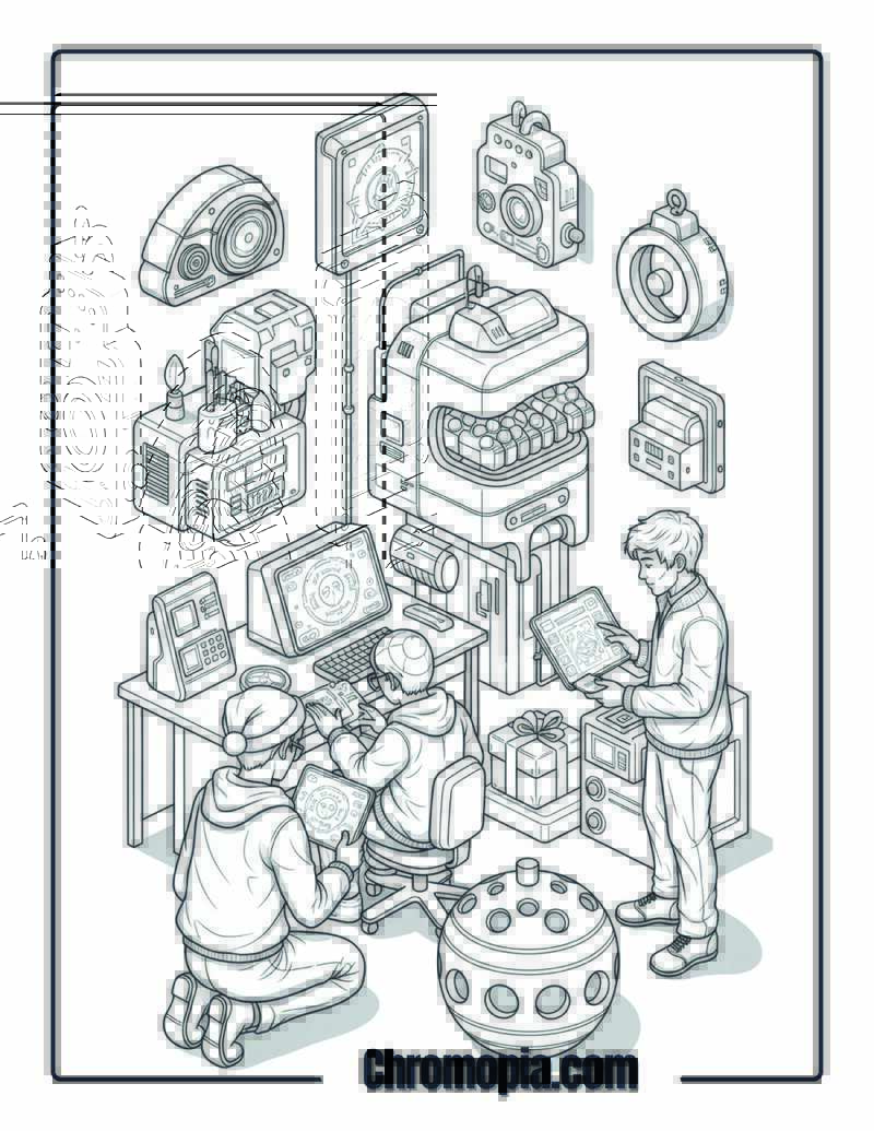 Sci-Fi Christmas Decor Space Laboratory Research Coloring Page