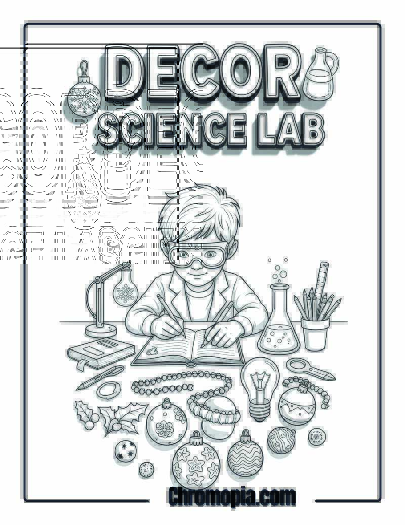 Christmas Decor Science Laboratory Experiment Coloring Page