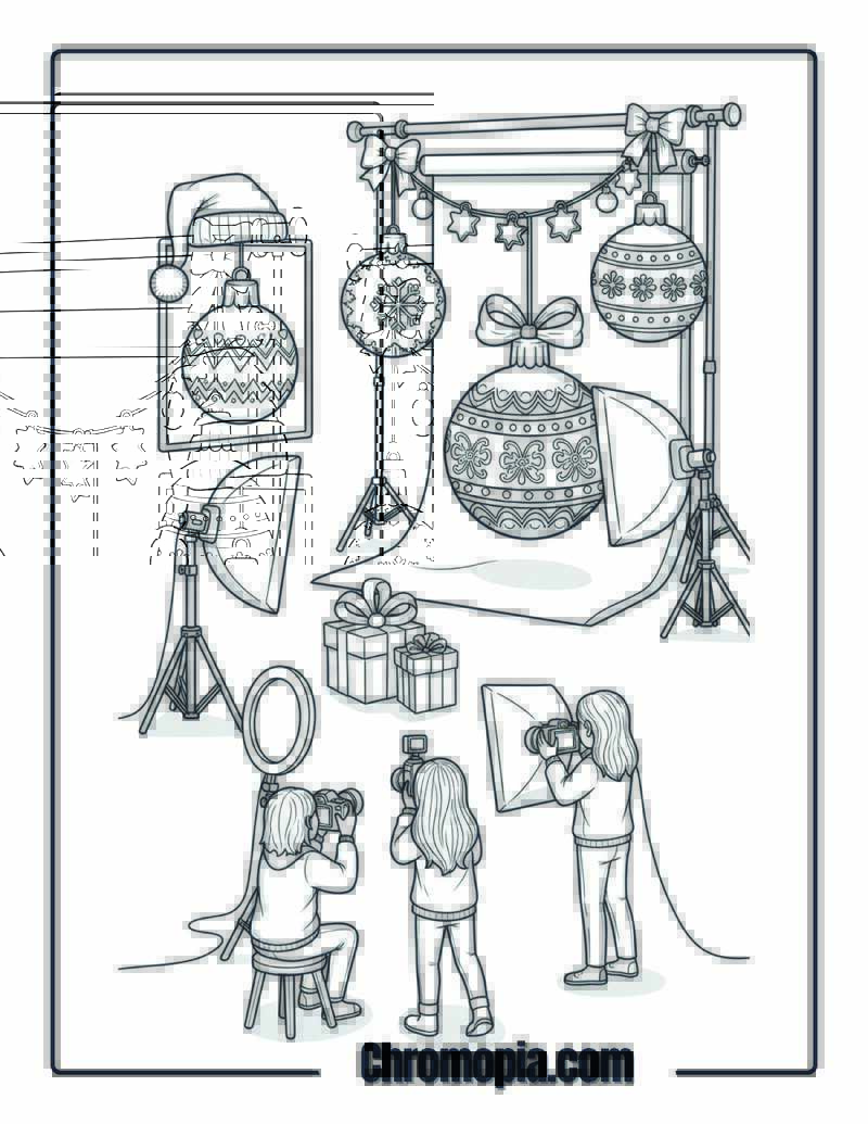 Christmas Decoration Photography Studio Session Coloring Sheet