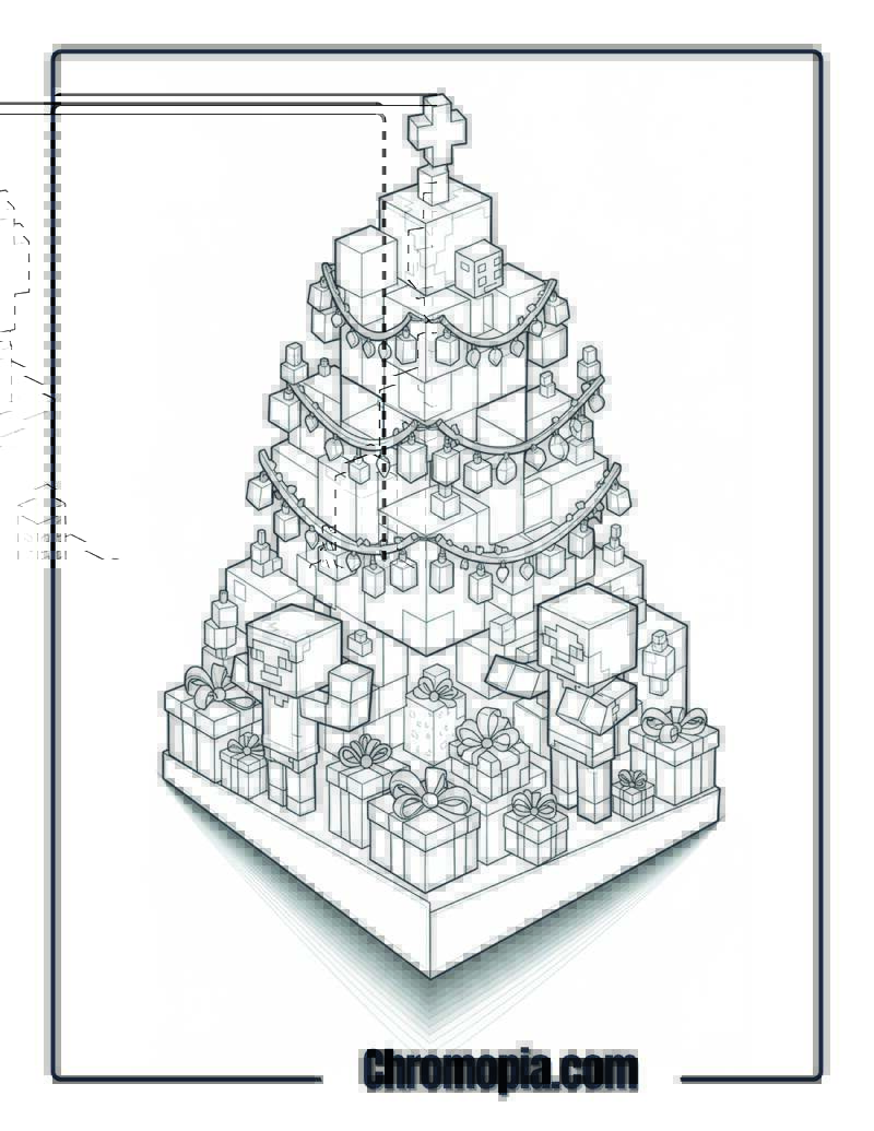 Minecraft Christmas Decor Pixel World Builder Coloring Page