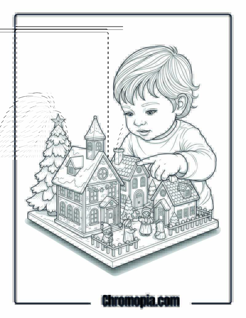 Tiny Christmas Village Touch Investigation Coloring Page