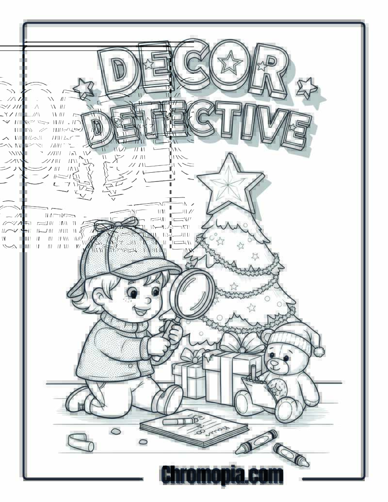 Christmas Decor Detective Mystery Case Coloring Page