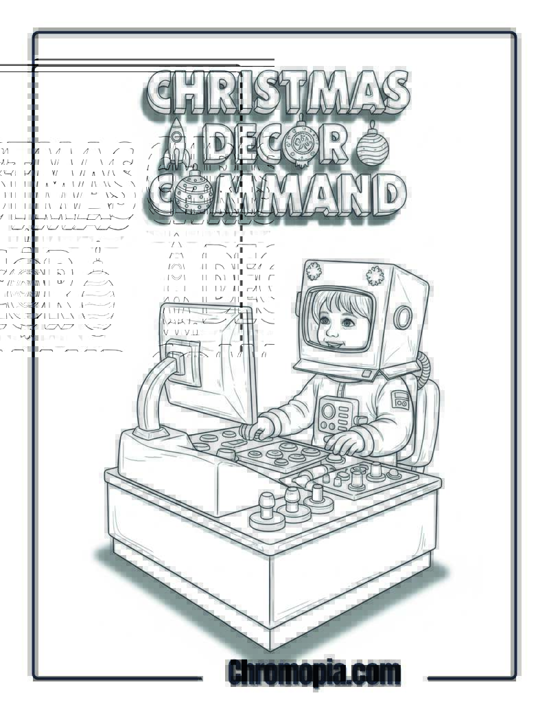 Christmas Decor Space Mission Control Center Coloring Sheet