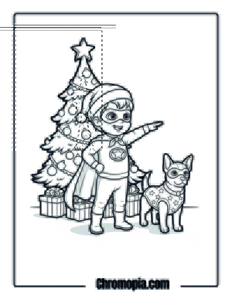 Christmas Decor Superhero Protection Squad Coloring Page