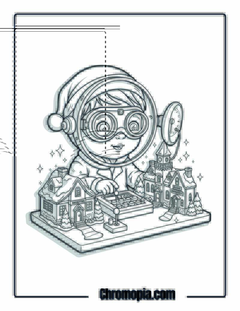 Christmas Decor Time Machine Explorer Coloring Page