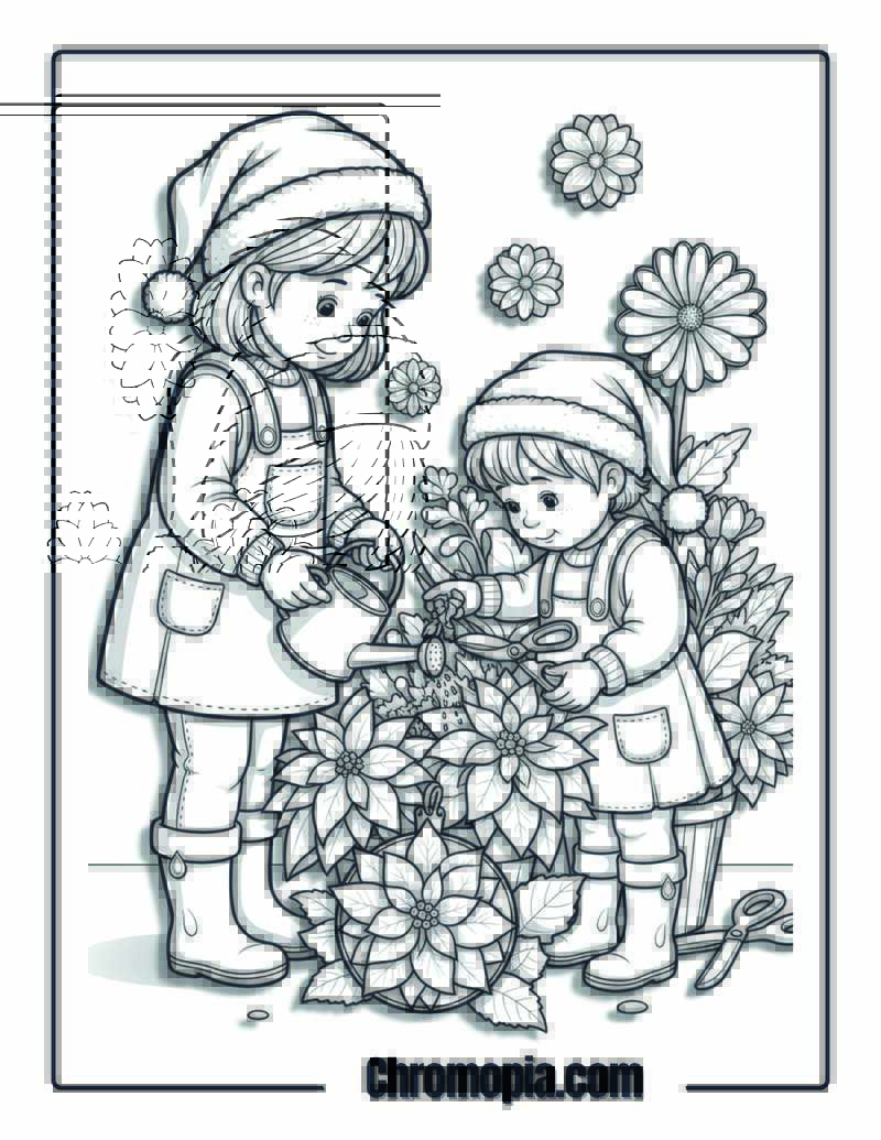Floral Christmas Decor Garden Helper Coloring Sheet