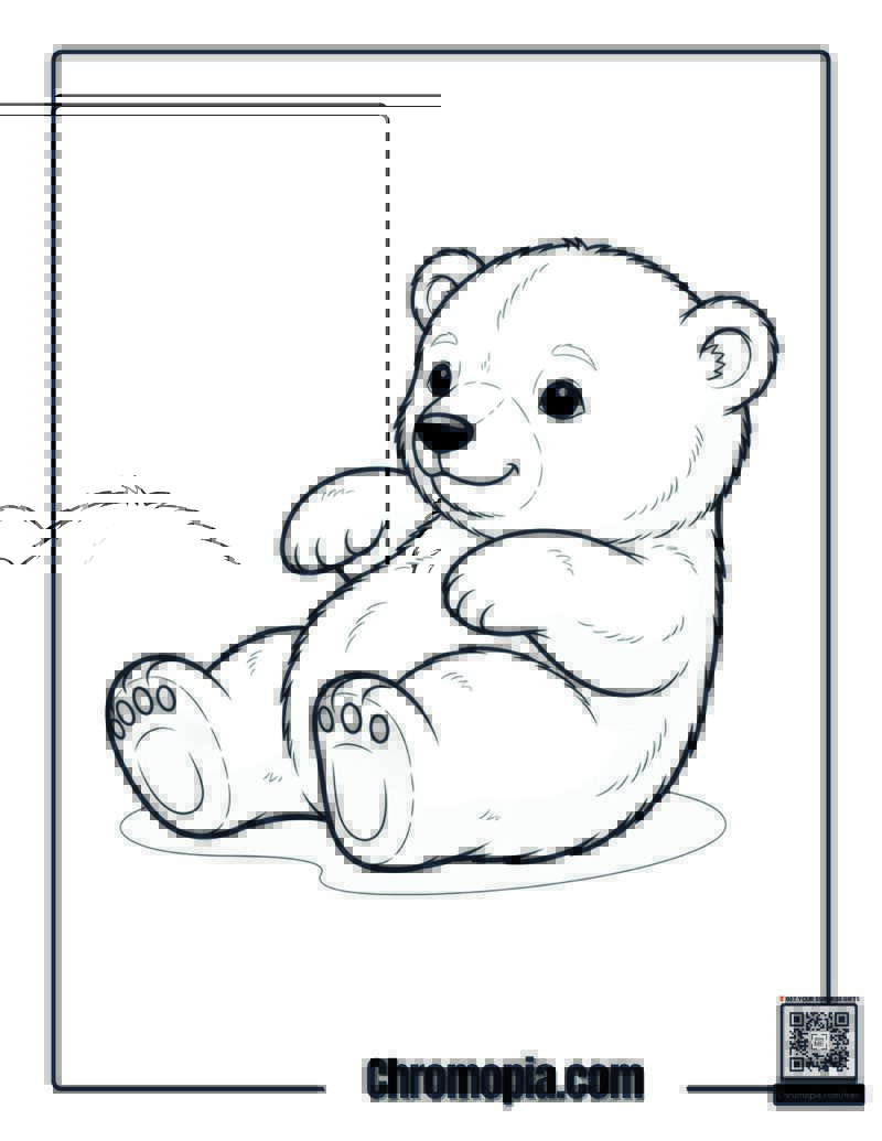Baby Polar Bear Cub Rolling Coloring Page