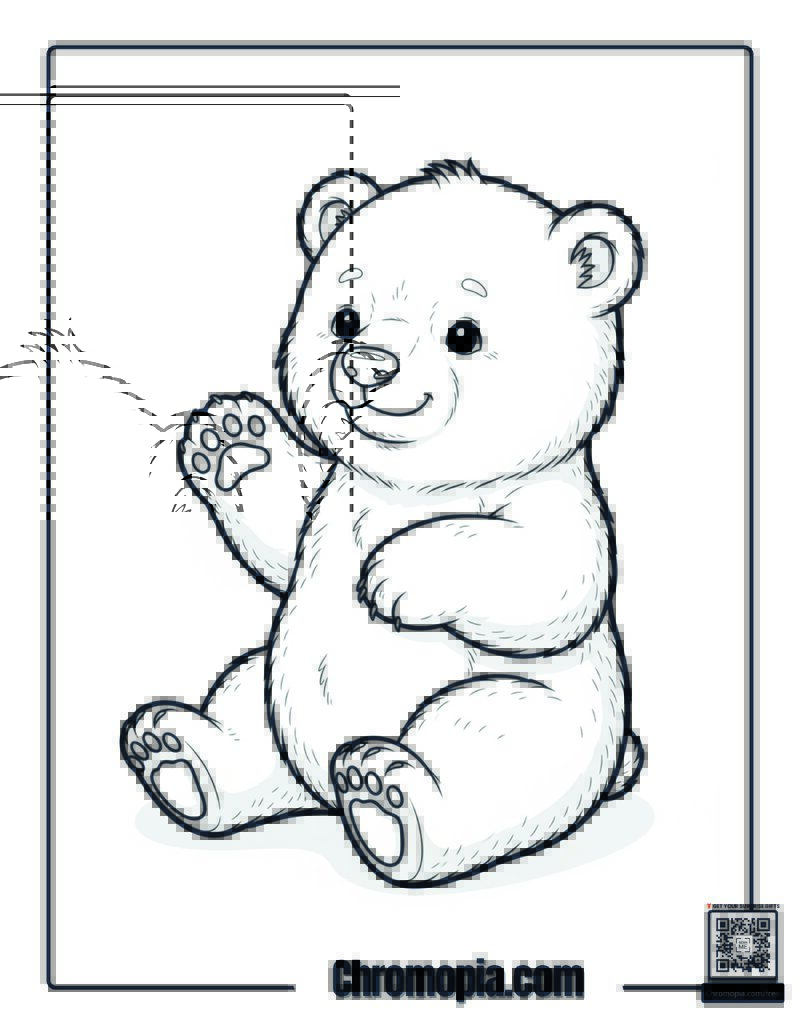 Cute Polar Bear Playful Cub Coloring Sheet