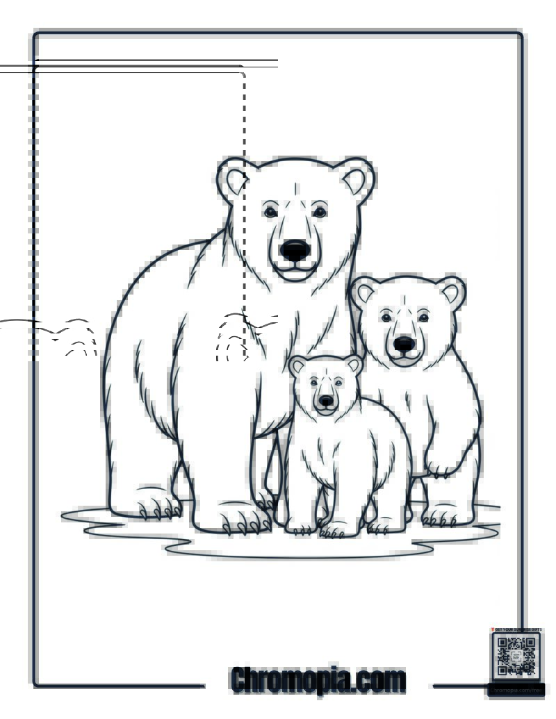 Multiple Polar Bear Arctic Family Coloring Page