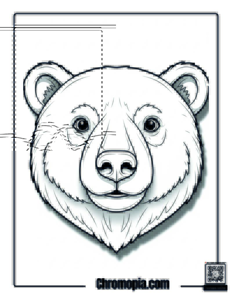 Polar Bear Face Close-Up Portrait Coloring Sheet