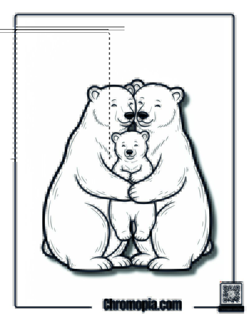 Polar Bear Family Hugging Together Coloring Page