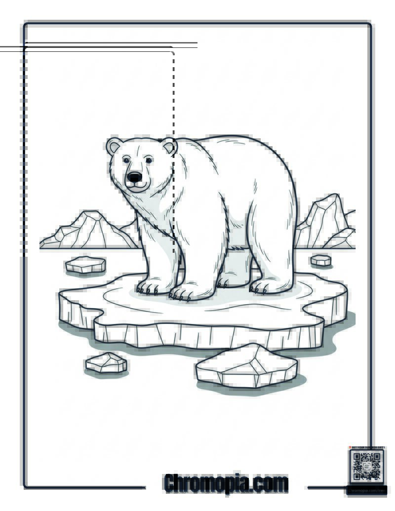 Polar Bear Ice Habitat Simple Scene Coloring Sheet