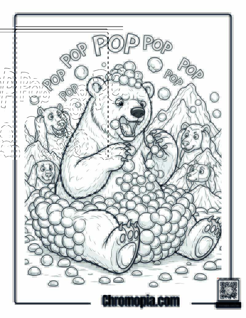 Polar Bear Bubble Wrap Addiction Obsession Coloring Sheet