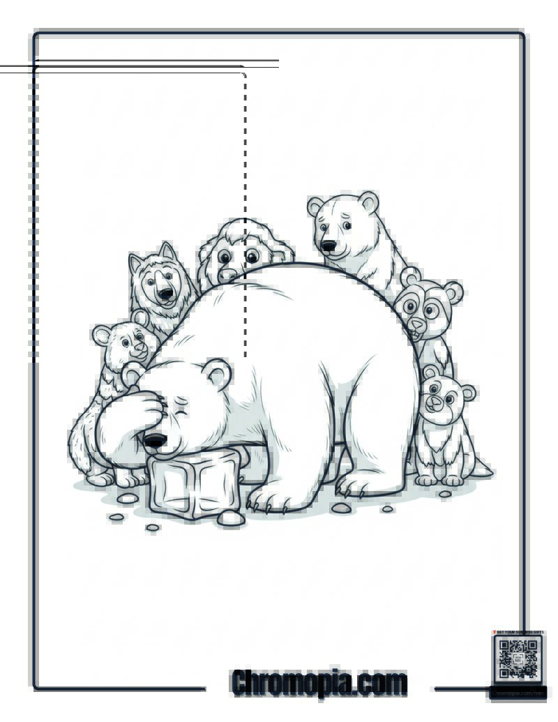 Polar Bear Camouflage Hide and Seek Coloring Sheet