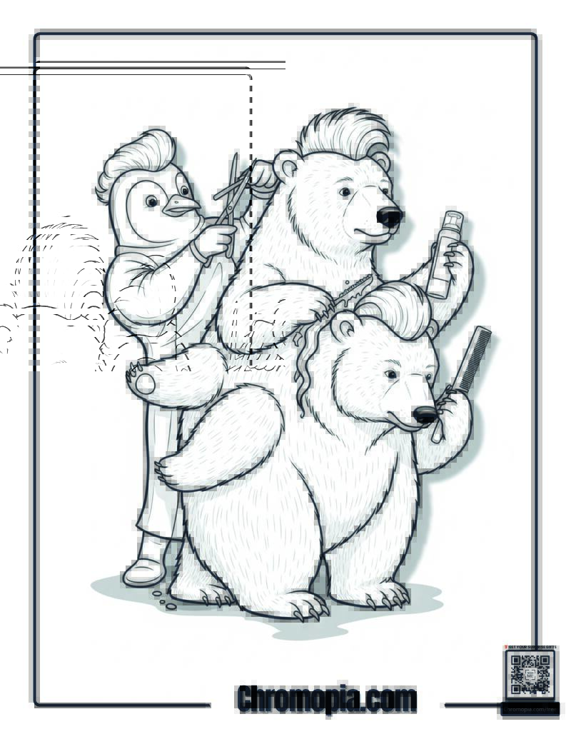 Polar Bear Hair Styling Salon Disaster Coloring Sheet