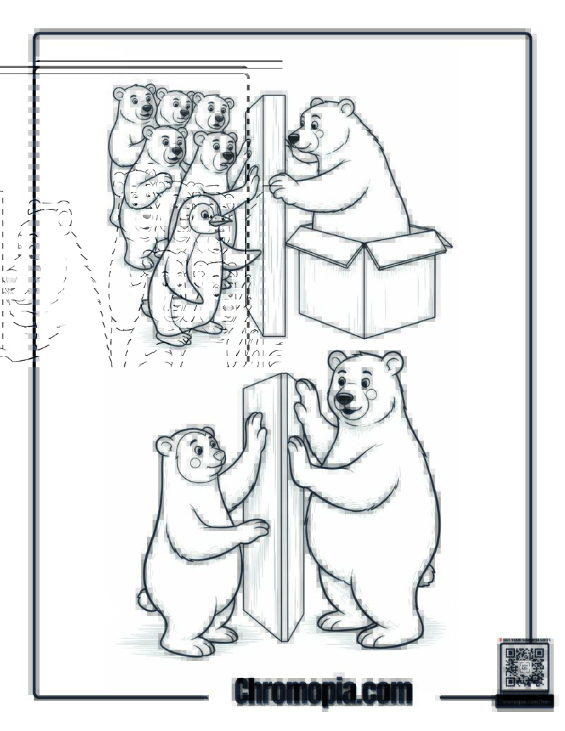 Polar Bear Invisible Mime Trapped Box Coloring Page