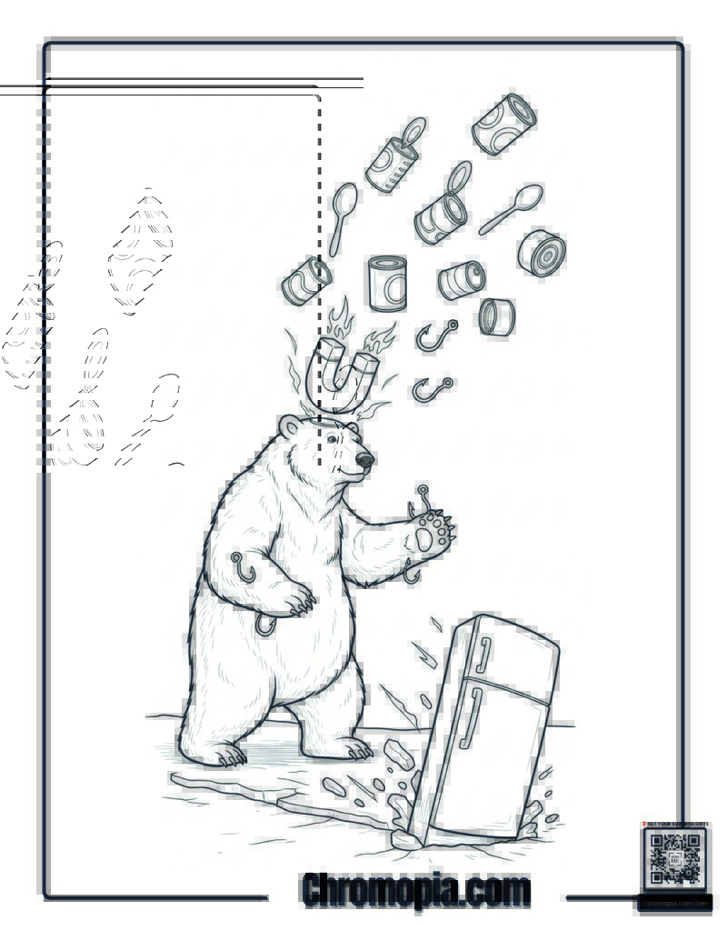 Polar Bear Magnet Attracting Everything Metal Coloring Page