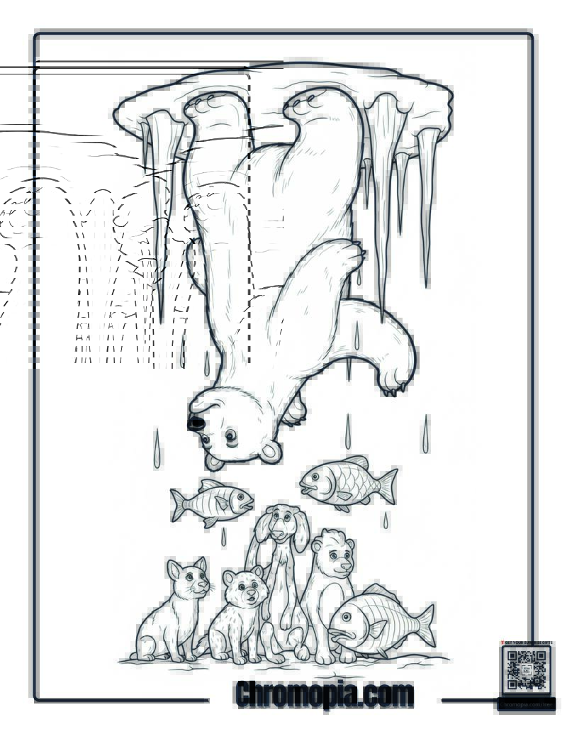 Polar Bear Upside Down Walking Confusion Coloring Sheet