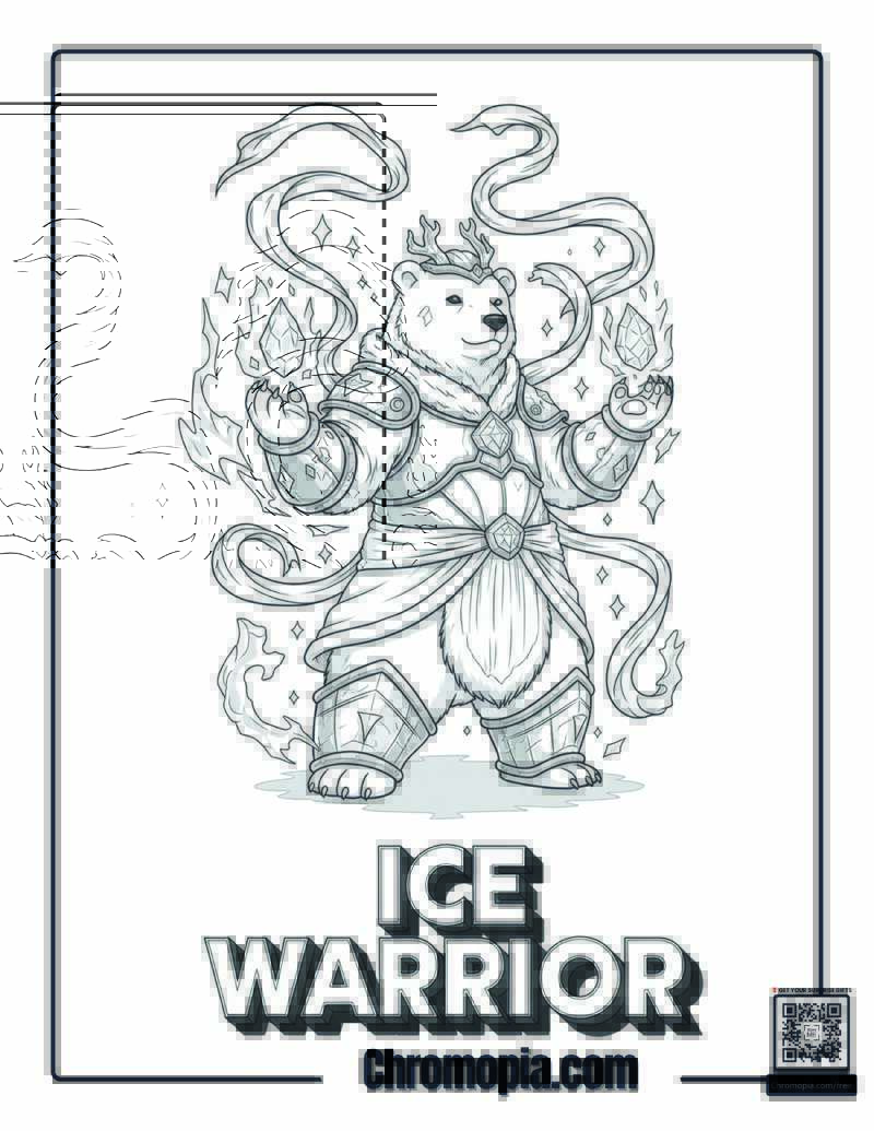 Anime Style Polar Bear Ice Magic Coloring Sheet