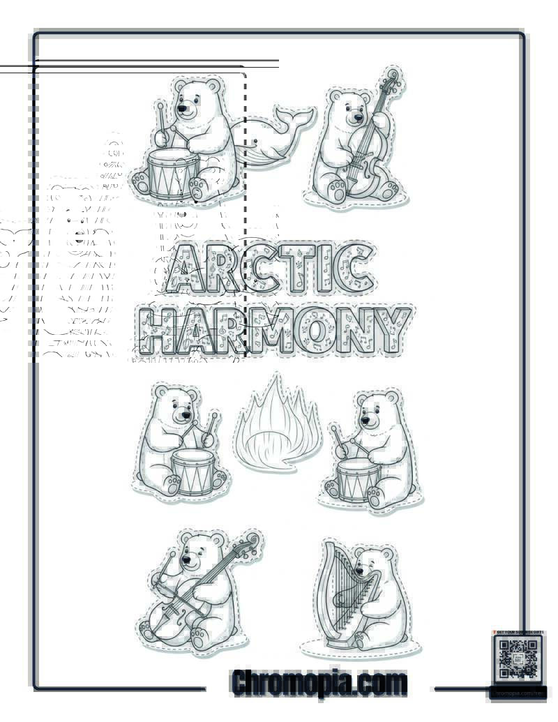 Cartoon Sticker Polar Bear Musical Therapy Coloring Page