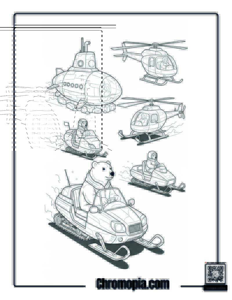 Fantasy Glow Polar Bear Vehicle Driver Coloring Sheet