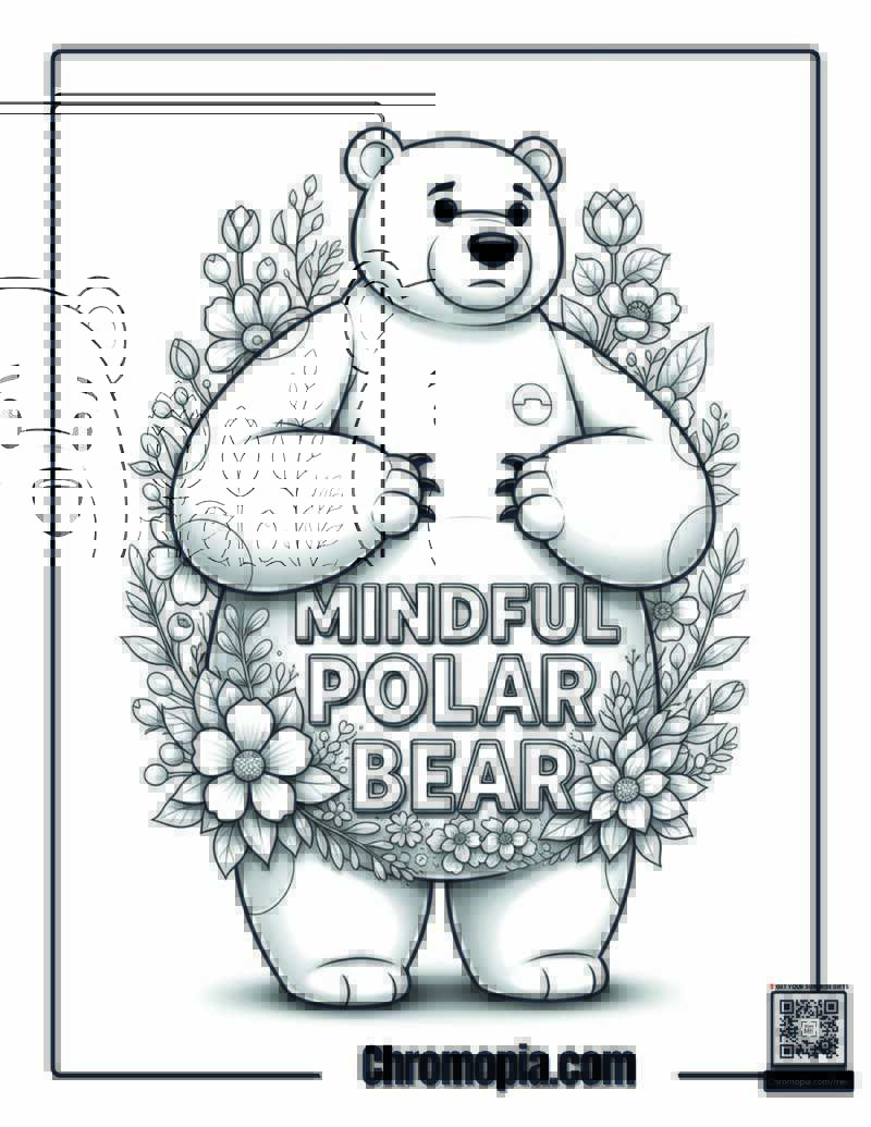 Floral Art Disney Polar Bear Character Coloring Sheet