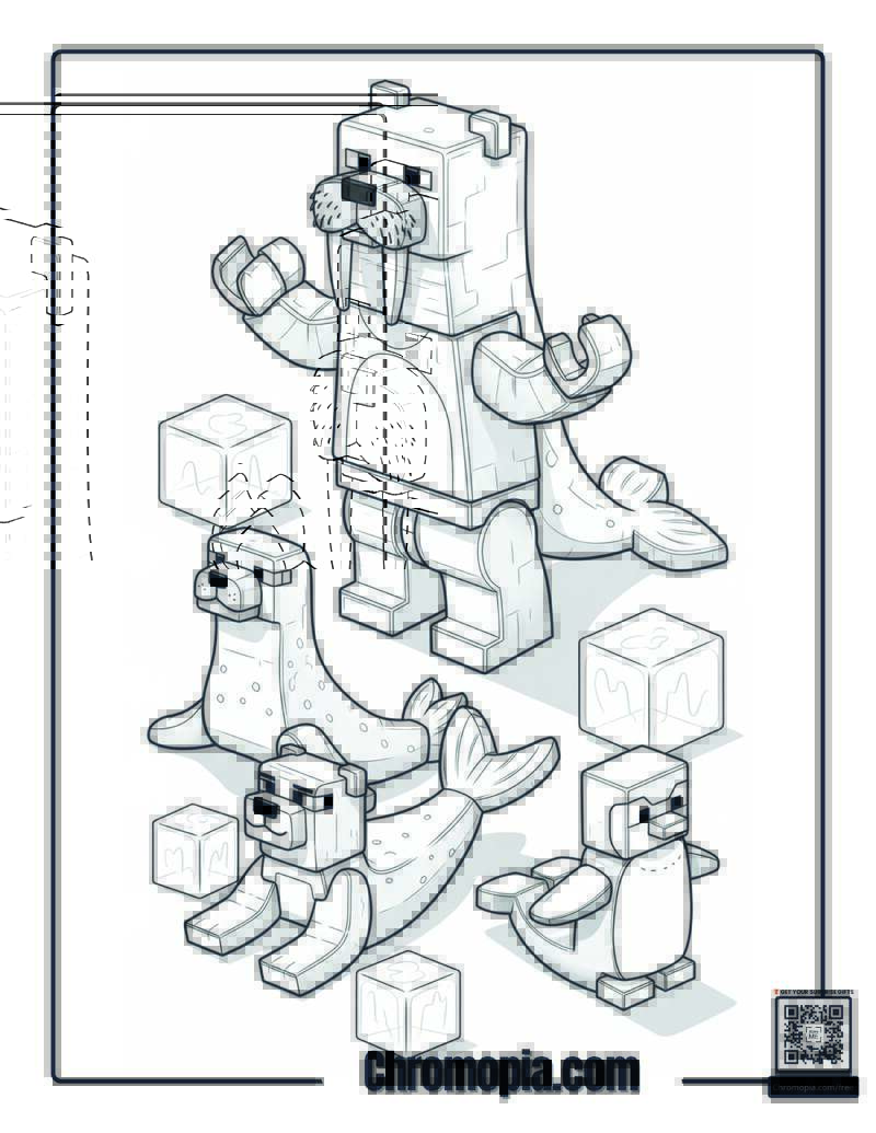 Lego Minecraft Polar Bear Animal Transformation Coloring Page
