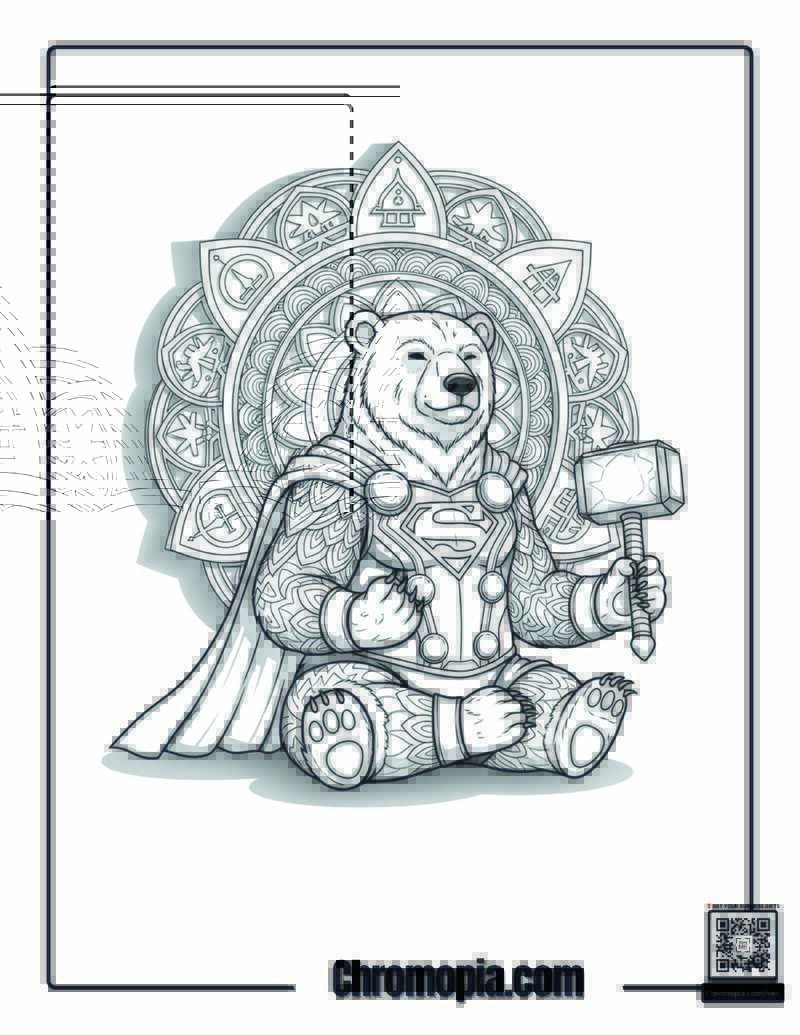 Mandala Art Polar Bear Superhero Coloring Page