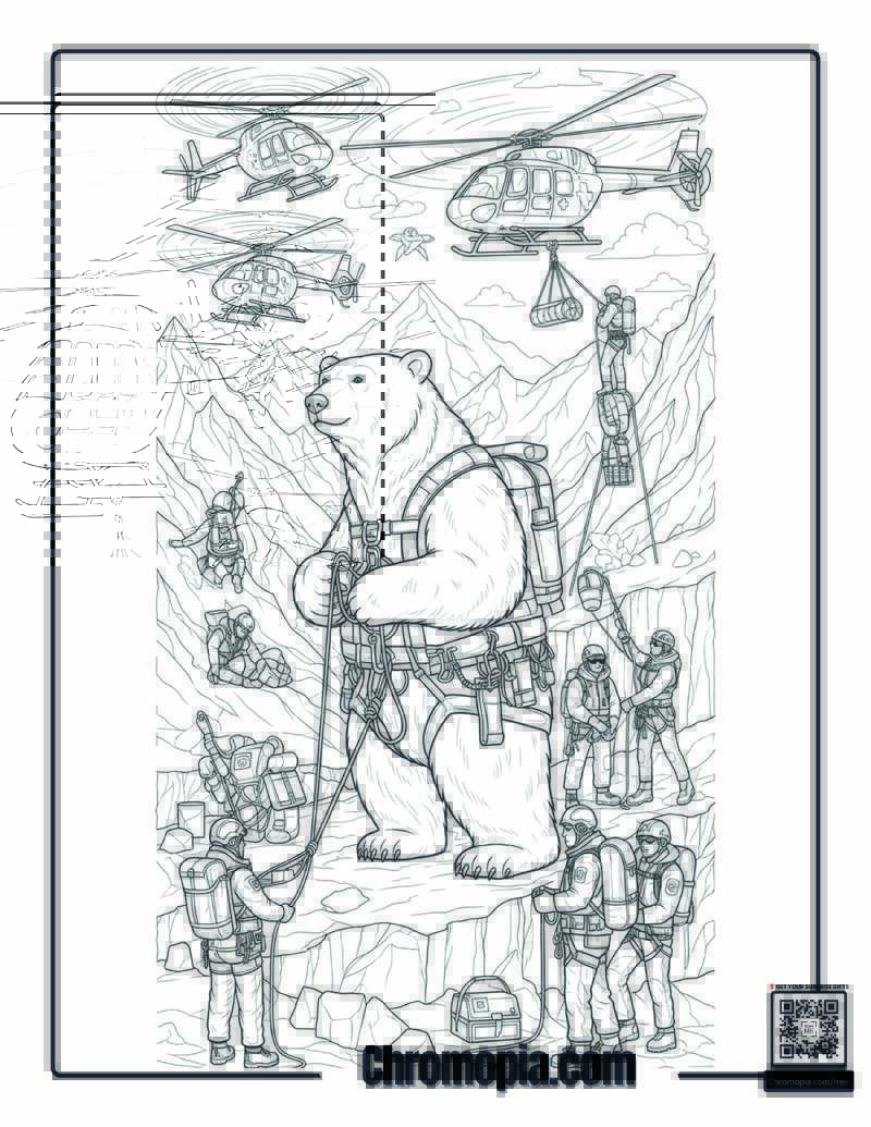 Polar Bear Arctic Mountain Rescue Operation Coloring Page