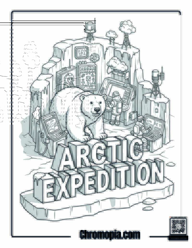 Polar Bear Arctic Research Station Commander Coloring Page