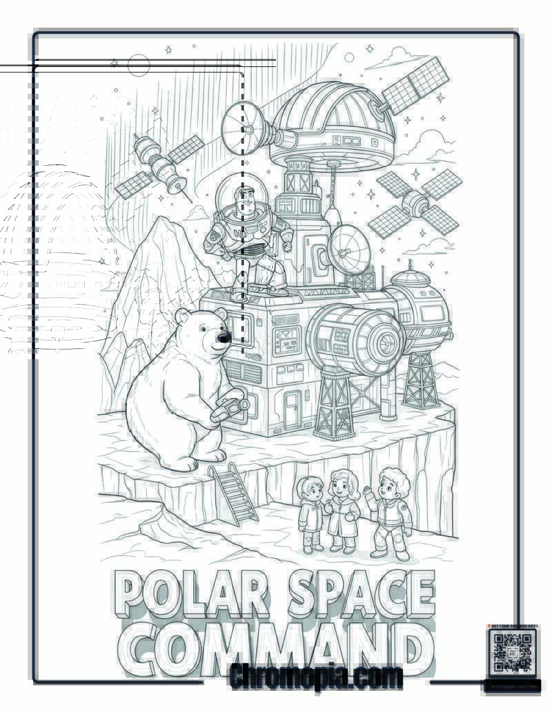 Polar Bear Space Station Arctic Observatory Coloring Sheet